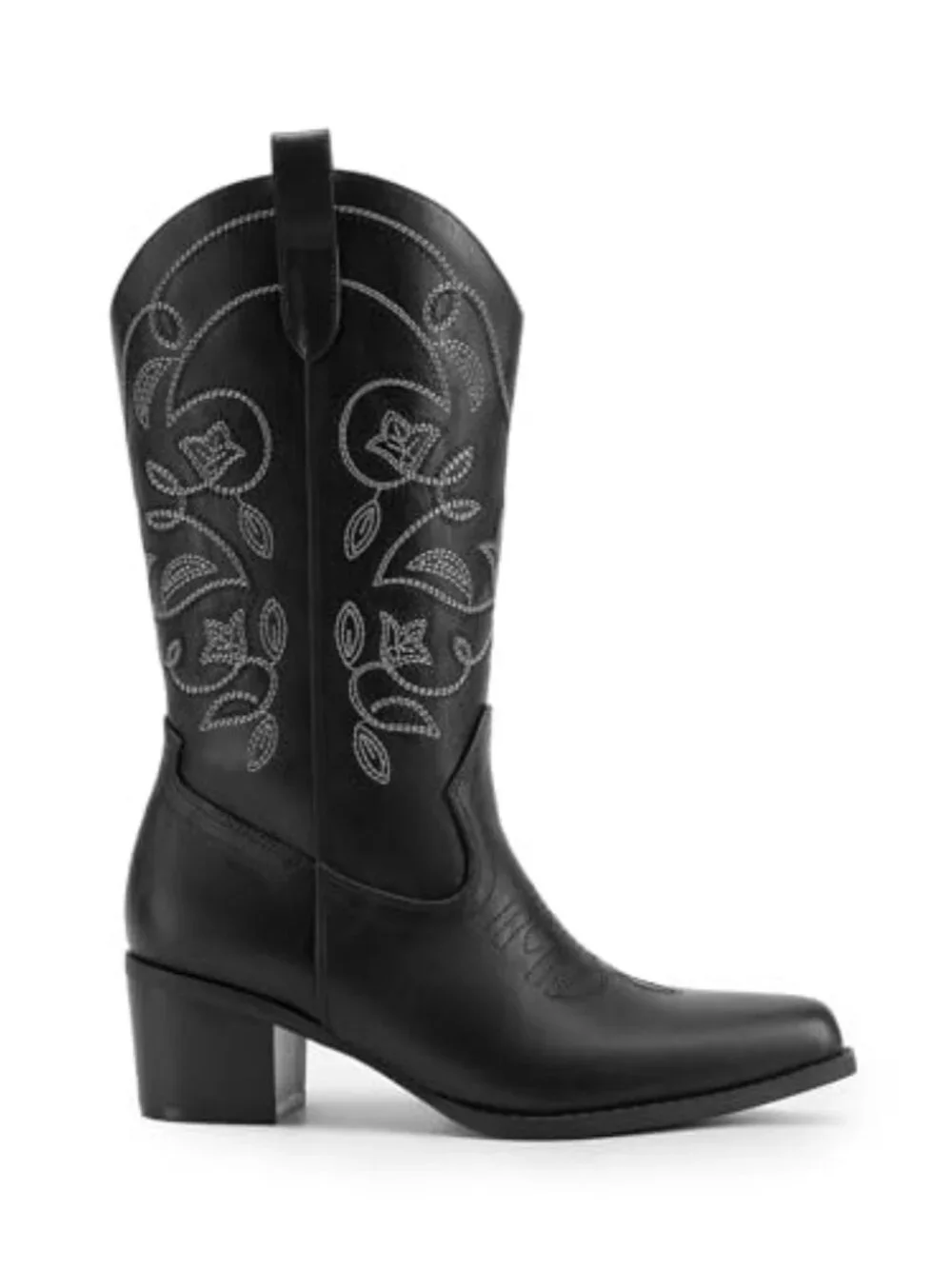 ๐ Womens Cowboy Boots Embroidery Western Cowgirl Boots V Cut Chunky - Black - Picture 4 of 7